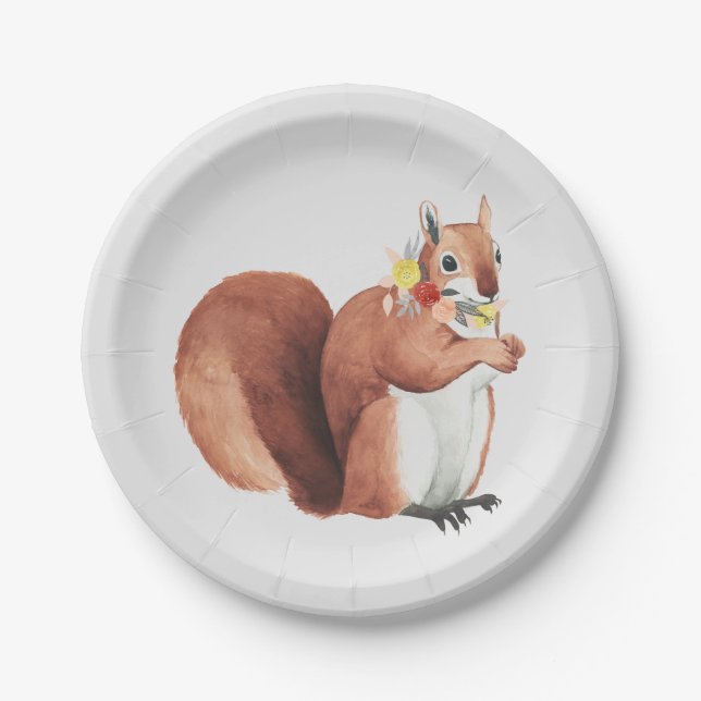 Flower Crown Forester Squirrel Paper Plate (Front)