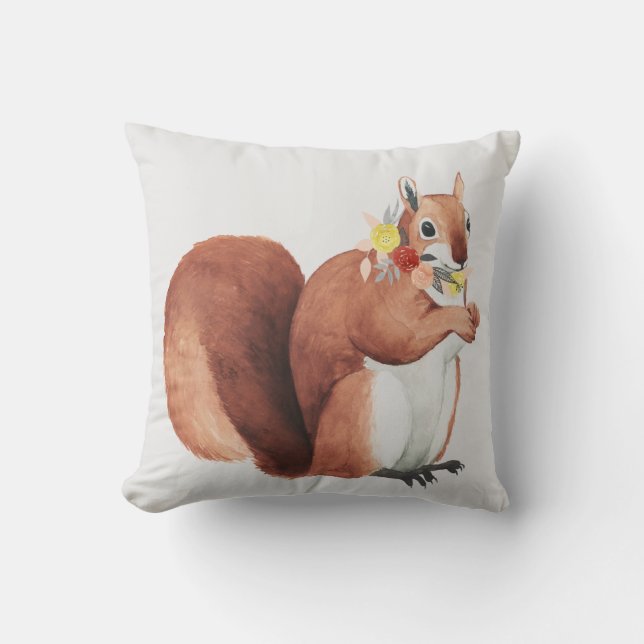 Flower Crown Forester Squirrel Throw Pillow (Front)