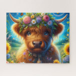 Flower Crown Highland Cow Jigsaw Puzzle<br><div class="desc">Flower Crown Highland Cow
illustration
colorful
customizable</div>