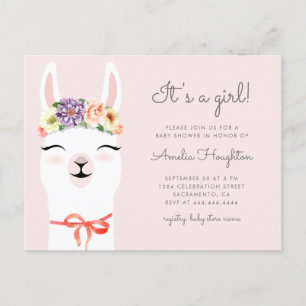 Flower Crown & Llama Girl Baby Shower Invitation Postcard