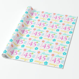 Flower custom name Anna age birthday wrap Wrapping Paper