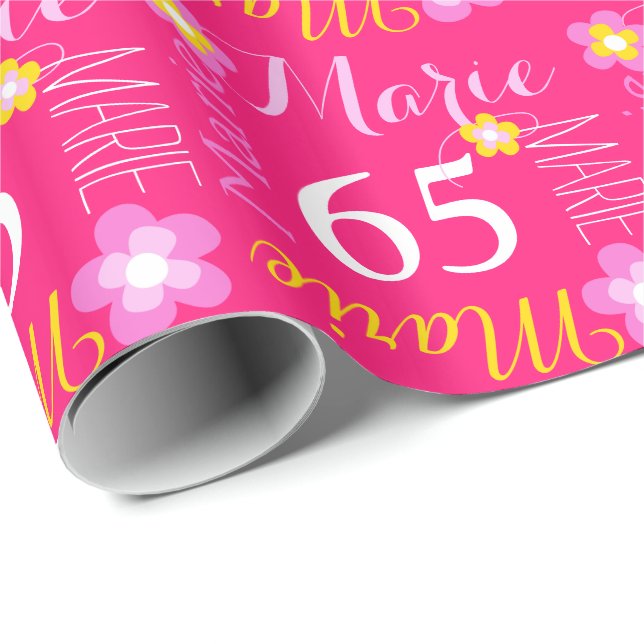 Flower custom name Marie 65 birthday wrap Wrapping Paper (Roll Corner)