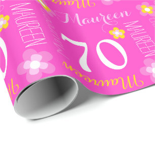 Flower custom name Maureen 70 birthday wrap Wrapping Paper