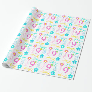 Flower custom name Maya kids age birthday wrap Wrapping Paper