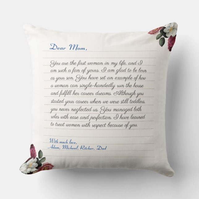 Flower Custom Notebook handwritten love Message Throw Pillow (Front)