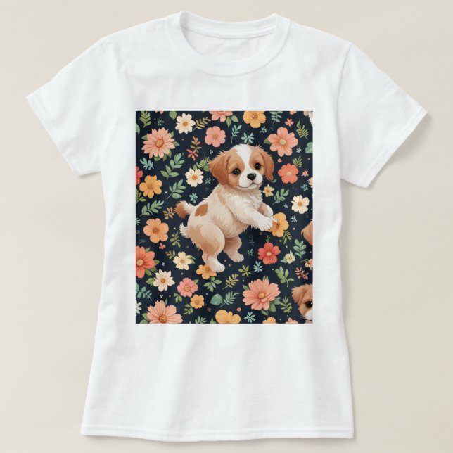 flower cute standing dog Women T-shirts (Design Front)