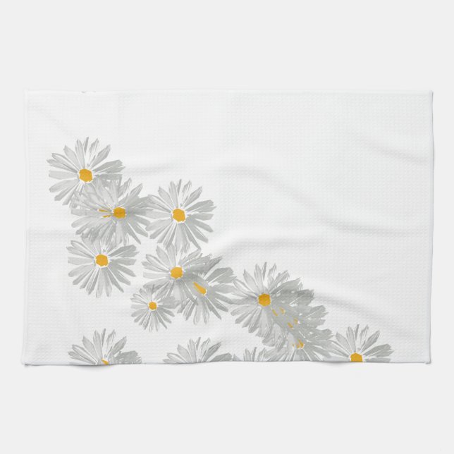 Flower daisy white minimal pattern kitchen towel (Horizontal)