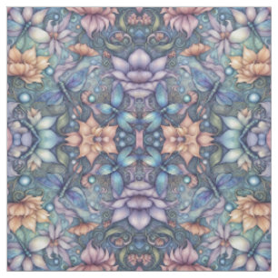 FLower Damask Blue Gold Design Fabric