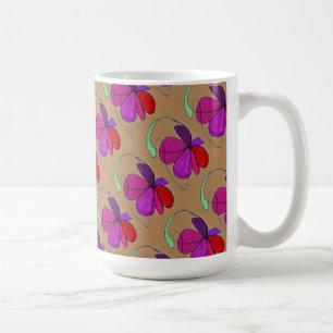 "Flower Dance on Brown Tiled" Abstract Design Mug