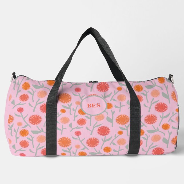 Flower Dandelion Monogram Personalized Duffle Bag (Front)