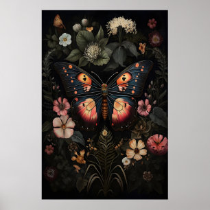 Flower Dark Butterfly, Moody Moth Wall Print