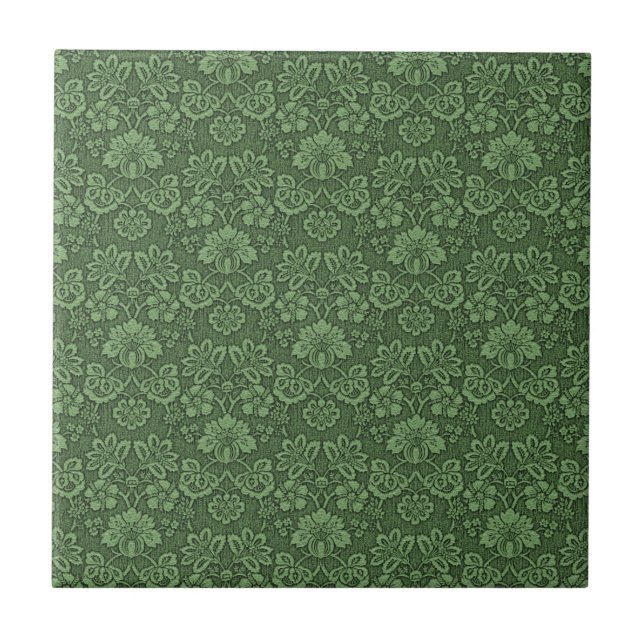 Flower Dark Green Victorian Style Pattern Tile (Front)
