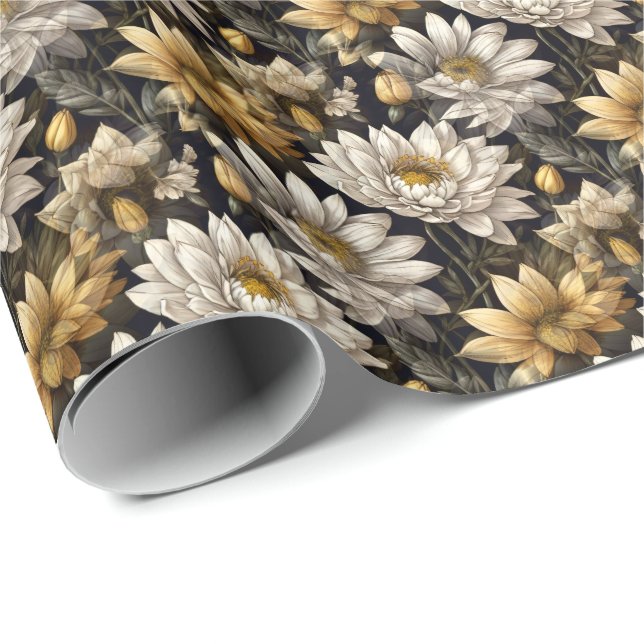 flower decor with a black background wrapping paper (Roll Corner)