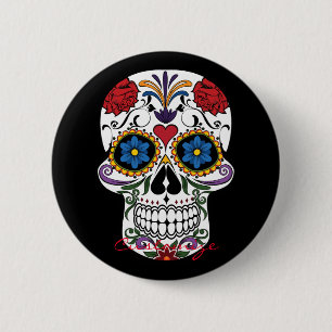 Flower Decorated Human Skull Art Thunder_Cove 2 Inch Round Button