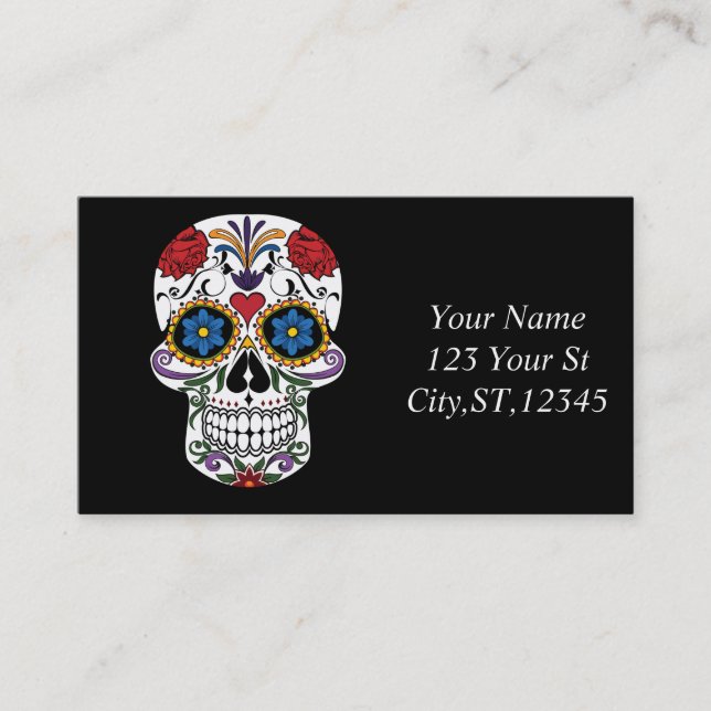 Flower Decorated Human Skull Art Thunder_Cove Business Card (Front)