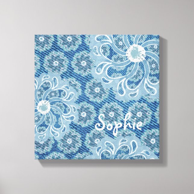 Flower & denim faded aqua square canvas wrap (Front)