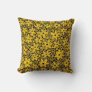 Flower Design - Amber on Black Throw Pillow