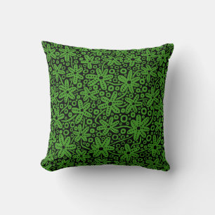 Flower Design - Avocado Green on Black Throw Pillow