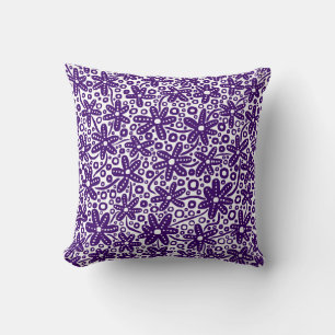 Flower Design - Deep Purple on Black Throw Pillow
