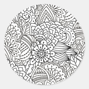 Flower Design Doodle Classic Round Sticker