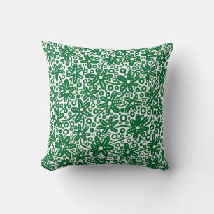 Flower Design - Forest Green on White Throw Pillow