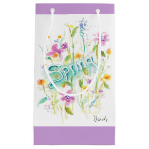 Flower design gift paper bag purple lavendar