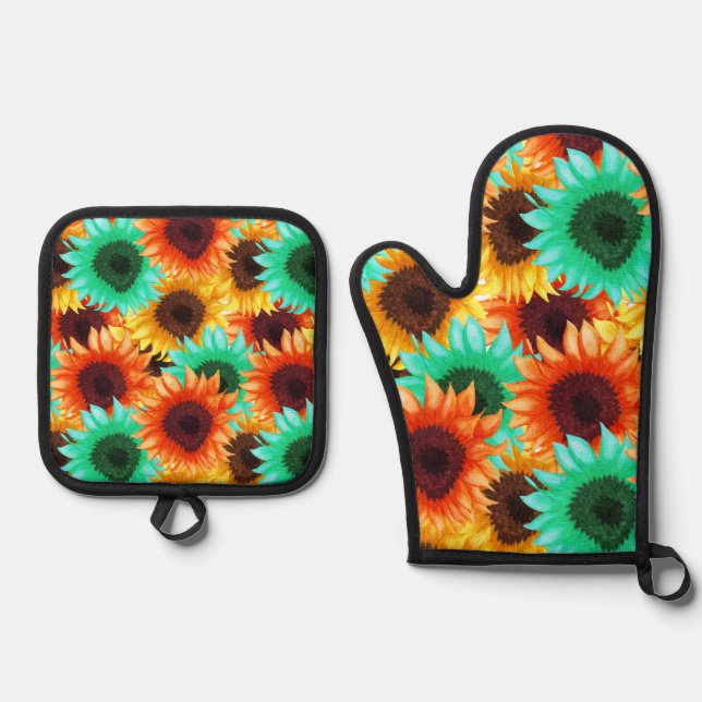 Flower design kitchen Pot holder Oven Mitt & Pot Holder Set (Front)