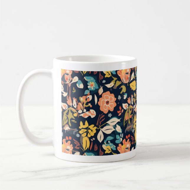 Flower design mug (navy) (Left)