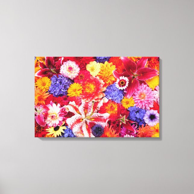 Flower design of Dalhia, Oriental Lilies, Canvas Print (Front)