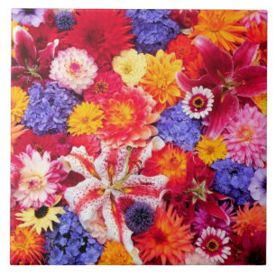 Flower design of Dalhia, Oriental Lilies, Tile