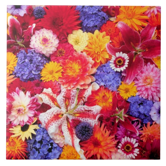 Flower design of Dalhia, Oriental Lilies, Tile (Front)