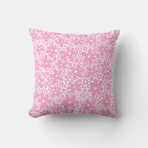 Flower Design - Pink on White Throw Pillow