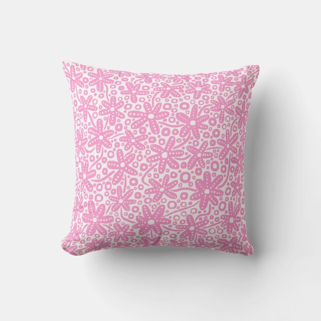 Flower Design - Pink on White Throw Pillow (Front)