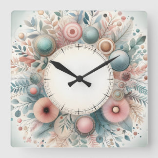 flower design square wall clock