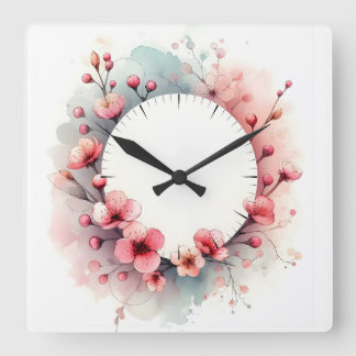 flower design square wall clock