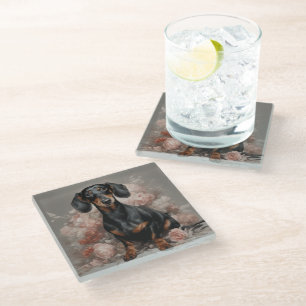 Flower Dog Breed Portraits 2 Glass Coaster
