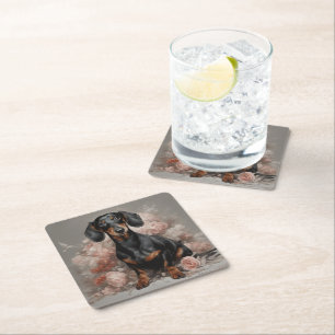 Flower Dog Breed Portraits 2 Square Paper Coaster