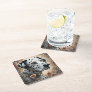 Flower Dog Breed Portraits 3 Square Paper Coaster