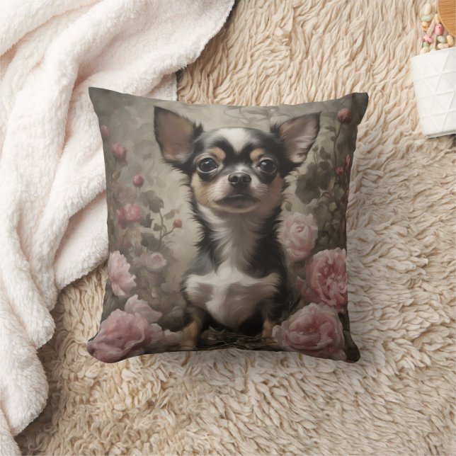 Flower Dog Breed Portraits 9 Throw Pillow (Blanket)