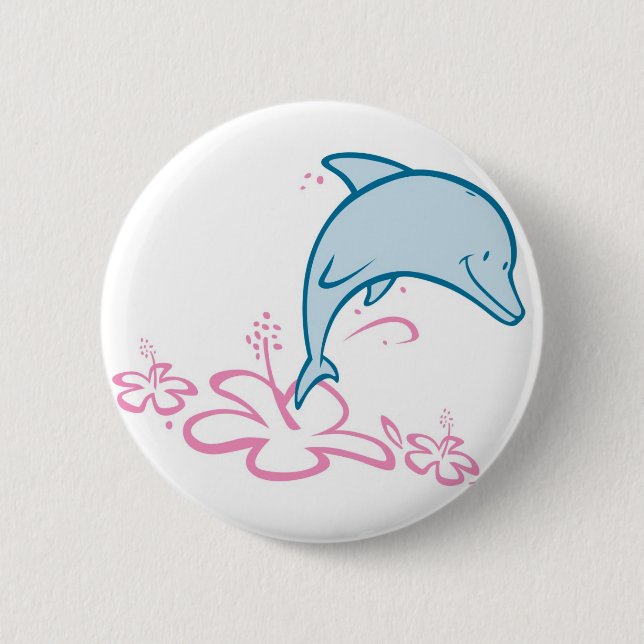 Flower Dolphin 2 Inch Round Button (Front)