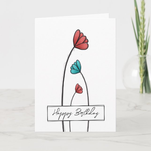 Flower Doodle Birthday Card (Front)