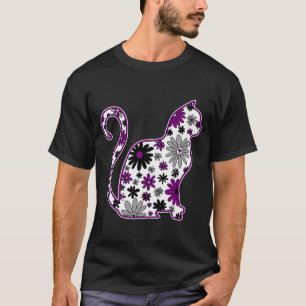 Flower doodle cat LGBTQ+ Ace Pride Flag T-Shirt