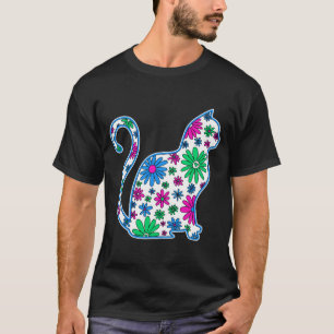 Flower doodle cat LGBTQ Polysexual Poly Pride Flag T-Shirt