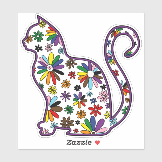 Flower doodle cat LGBTQ+ Rainbow Progress Pride Fl (Sheet)