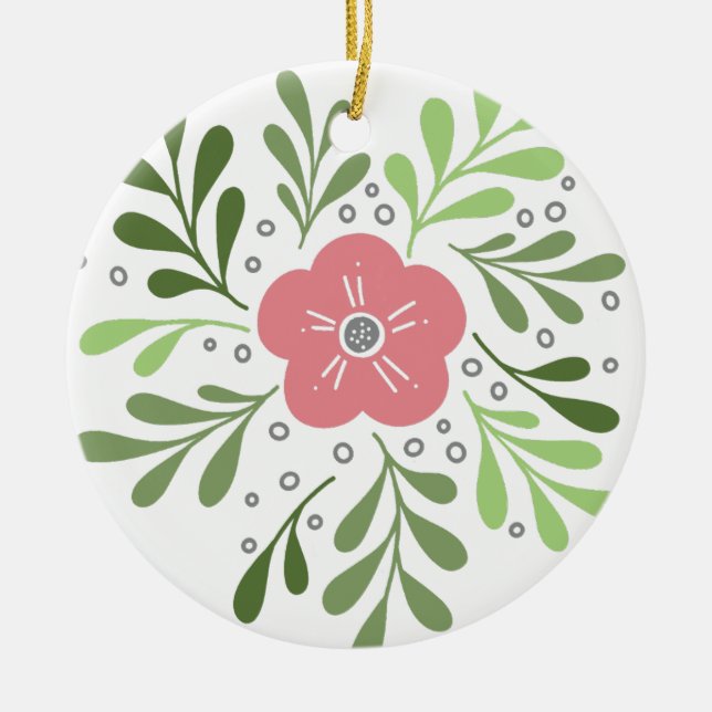 Flower Doodle Ceramic Ornament (Front)
