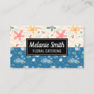 Flower Doodles   Blue White Flowers Business Card