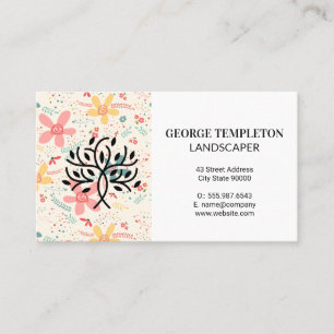 Flower Doodles   Stylized Tree Logo Business Card