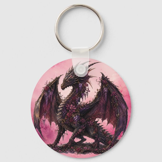 Flower Dragon | Botanical Fantasy Dragon Keychain (Front)