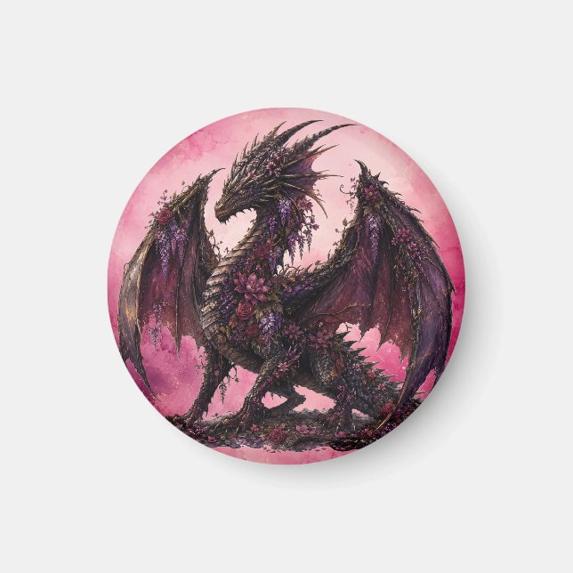 Flower Dragon | Botanical Fantasy Dragon Magnet (Front)