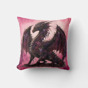 Flower Dragon   Botanical Fantasy Dragon Throw Pillow